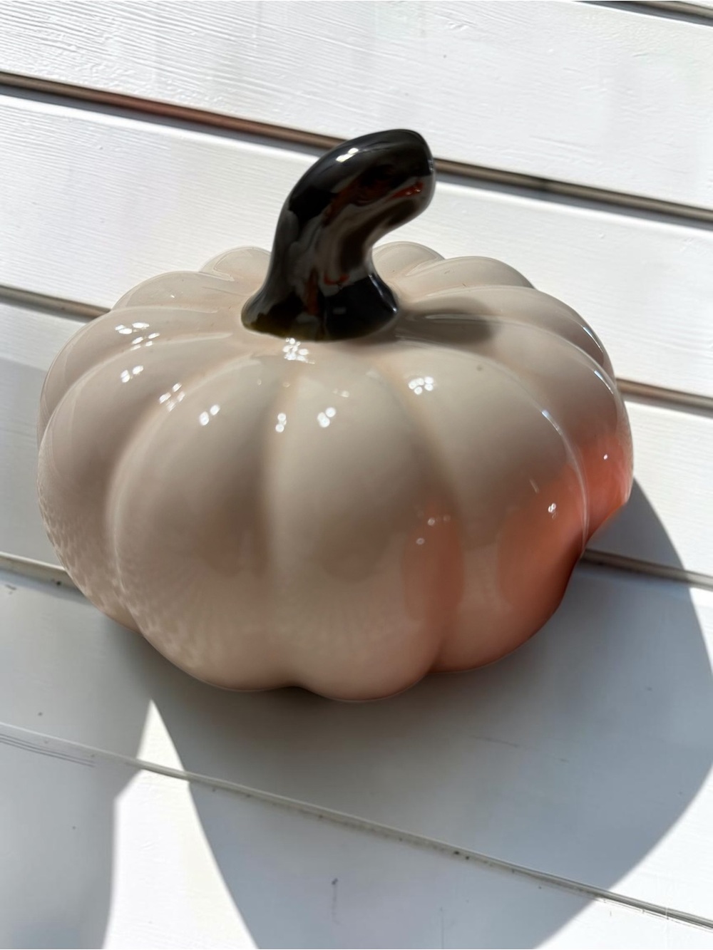 Ceramic Pumpkins Set of 2 Glossy Taupe & Orange Fall Decor 4” - Picture 3 of 7